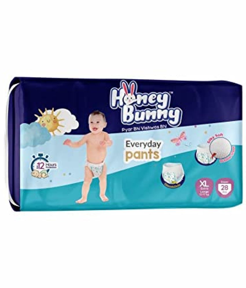     			Honey Bunny Pants Diapers XL - 28 pcs with Wetness Indicator, Silky Soft - Bubble sheet (12-17-kgs)