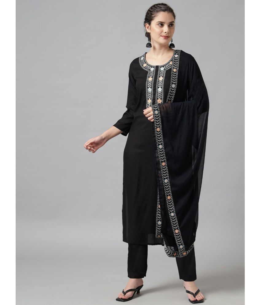     			JASH CREATION - Black Straight Rayon Women's Stitched Salwar Suit ( Pack of 1 )