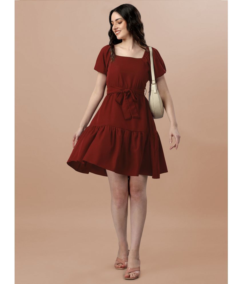    			KZULLY - Maroon Crepe Women's Fit & Flare Dress ( Pack of 1 )