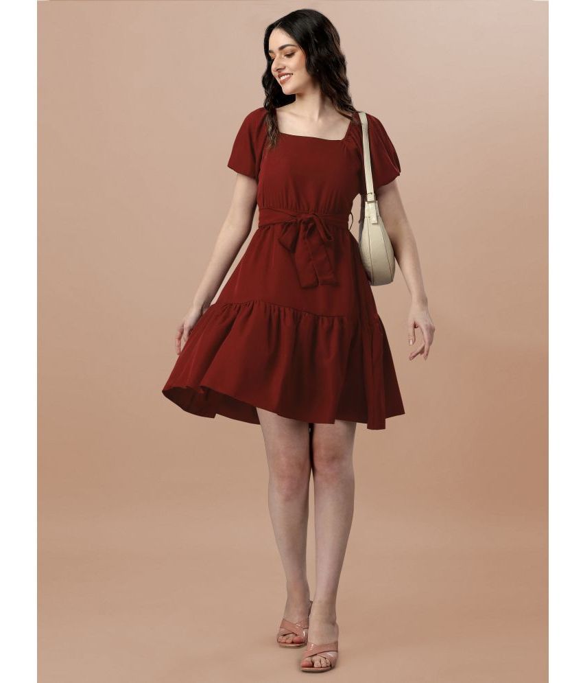     			KZULLY - Maroon Crepe Women's Fit & Flare Dress ( Pack of 1 )