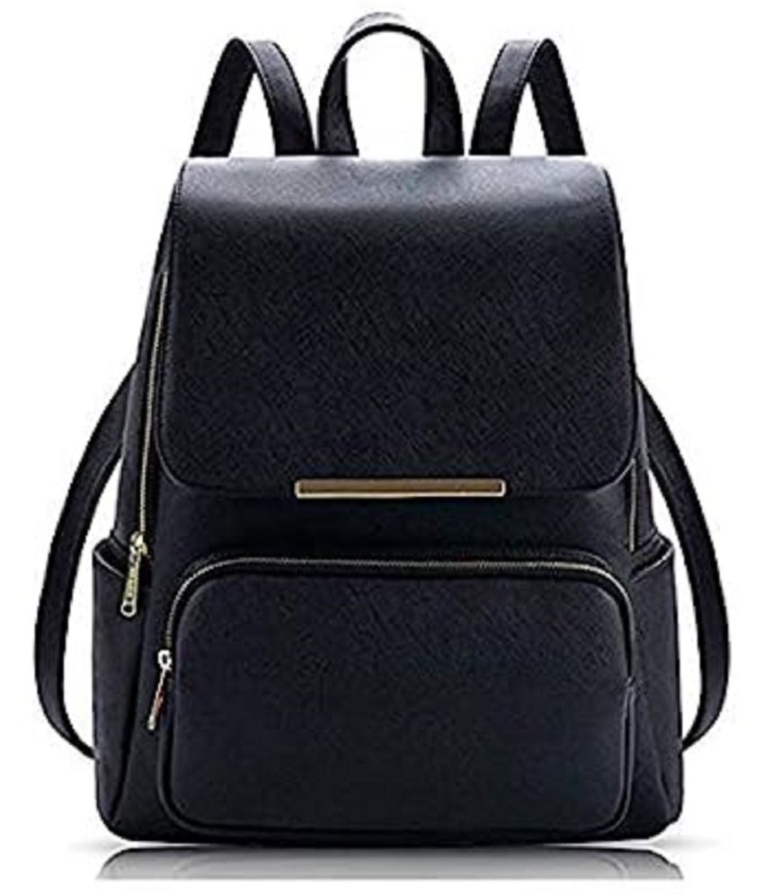     			Lychee Bags - Black PU Backpack For Kids