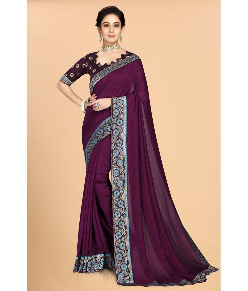     			Shatanuvart Export - Purple Silk Blend Saree With Blouse Piece ( Pack of 1 )