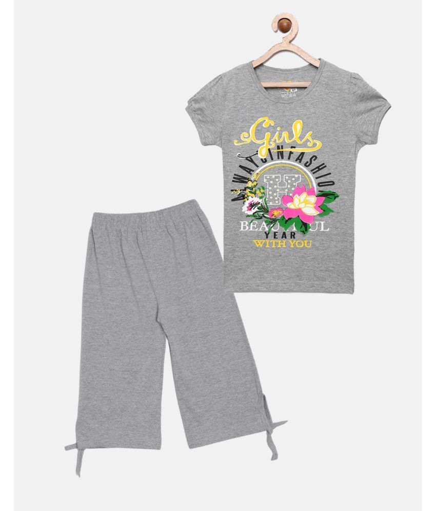     			Sini Mini - Grey Melange Cotton Girls Shirt With Capris ( Pack of 1 )