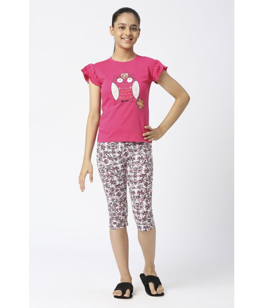     			Sini Mini Pack of 1 Girls Cotton Top With Capris ( Light Pink )