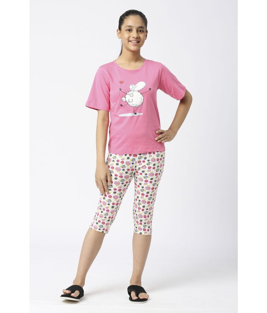     			Sini Mini - Pink Cotton Girls Top With Capris ( Pack of 1 )