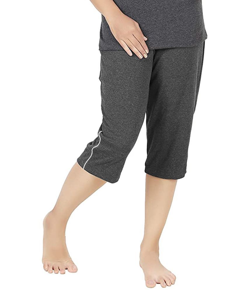     			Stylcozy Grey Cotton Blend Solid Capri - Single