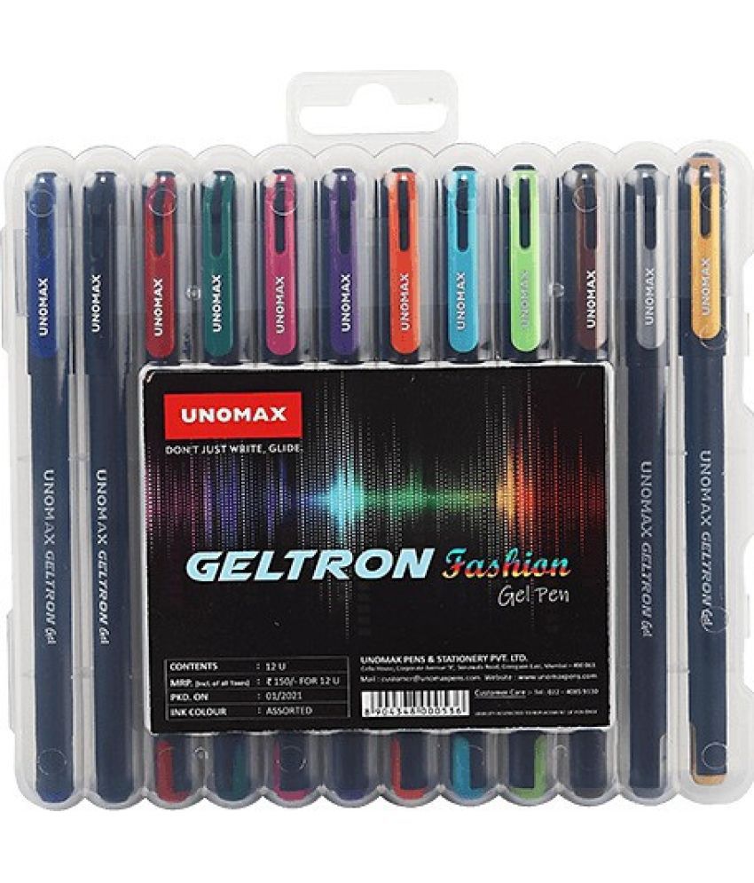     			UNOMAX Geltron Fashion Multicolour Gel Pen (Pack of 2, Blue, Black, Red, Green, Pink, Violet, Orange, Turquoise Blue, Light Green, Brown, Silver, Gold)