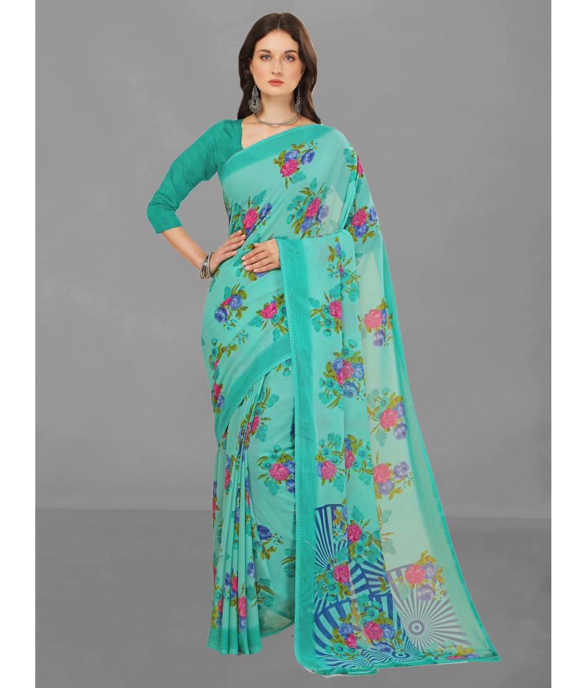     			Vichitro - SkyBlue Georgette Saree With Blouse Piece ( Pack of 1 )
