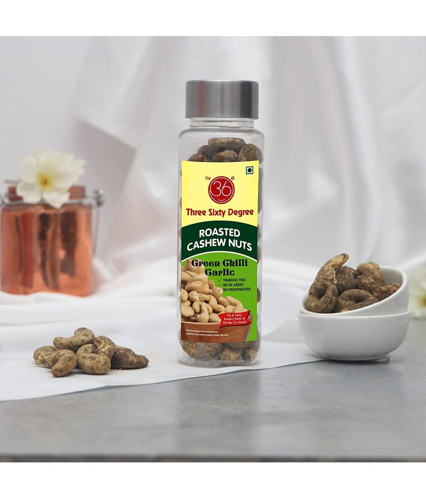     			360 Degree Roasted Salted Cashews Nuts | Green Chilli Garlic Mirch Masala Kaju, 200gms (2 x 100gms each)