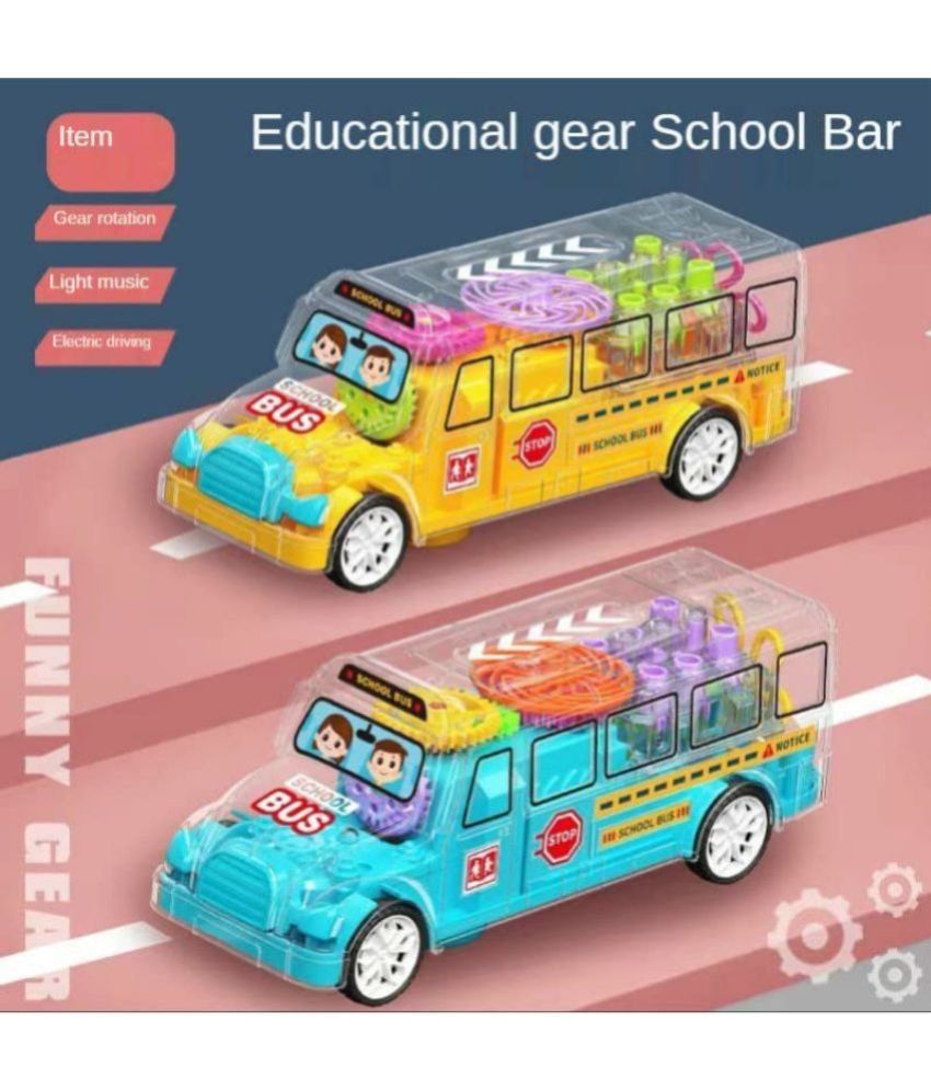     			3D Transparent Concept Moving Gears 3D Lightning & Musical School Bus with 360 Degree Rotation for Boys and Girls