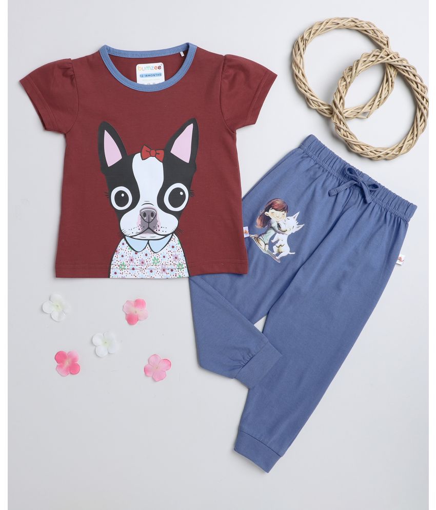     			BUMZEE - Maroon Cotton Baby Girl T-Shirt & Pyjama Set ( Pack of 1 )