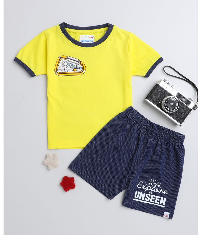     			BUMZEE - Yellow & Blue Cotton Baby Boy T-Shirt & Shorts ( Pack of 1 )