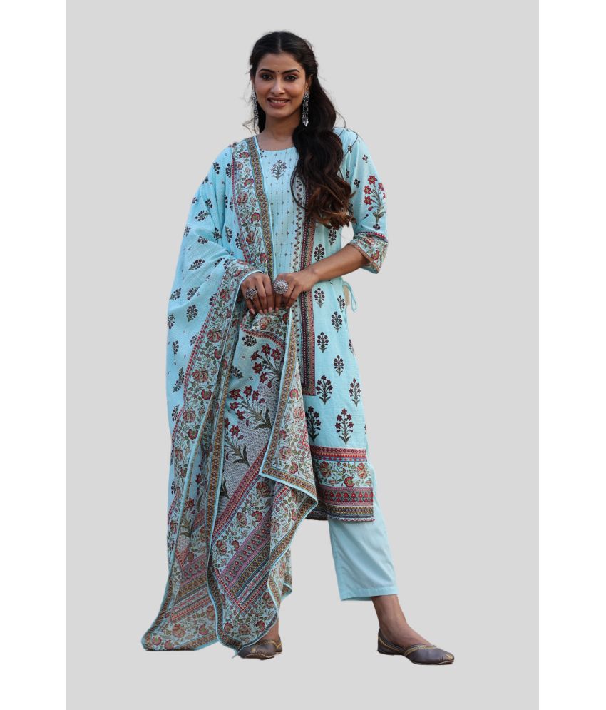     			Juniper - Light Blue Straight Cotton Blend Women's Stitched Salwar Suit ( Pack of 1 )
