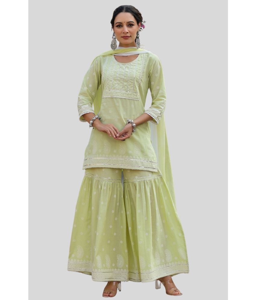     			Juniper - Lime Green Straight Cotton Blend Women's Stitched Salwar Suit ( Pack of 1 )