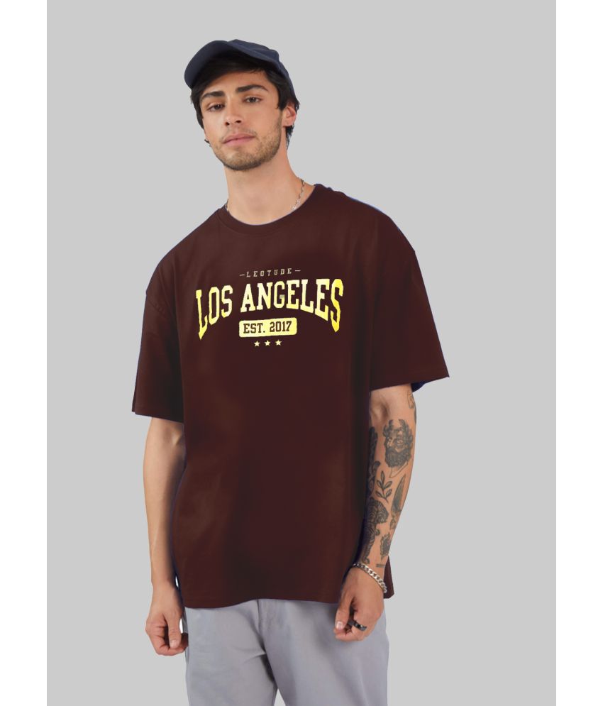     			Leotude - Brown Cotton Blend Oversized Fit Men's T-Shirt ( Pack of 1 )