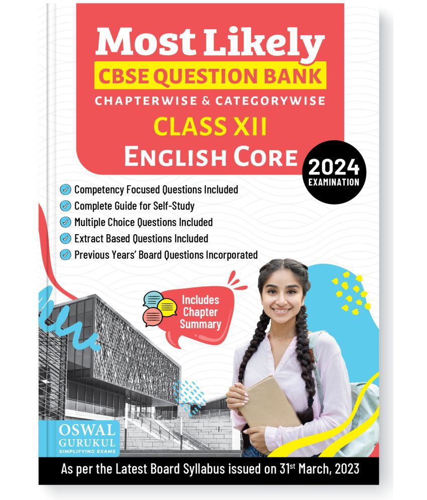     			Oswal - Gurukul English Core Most Likely CBSE Question Bank for Class 12 Exam 2024 - Chapterwise & Categorywise, Competency Focused Qs, Study Guide
