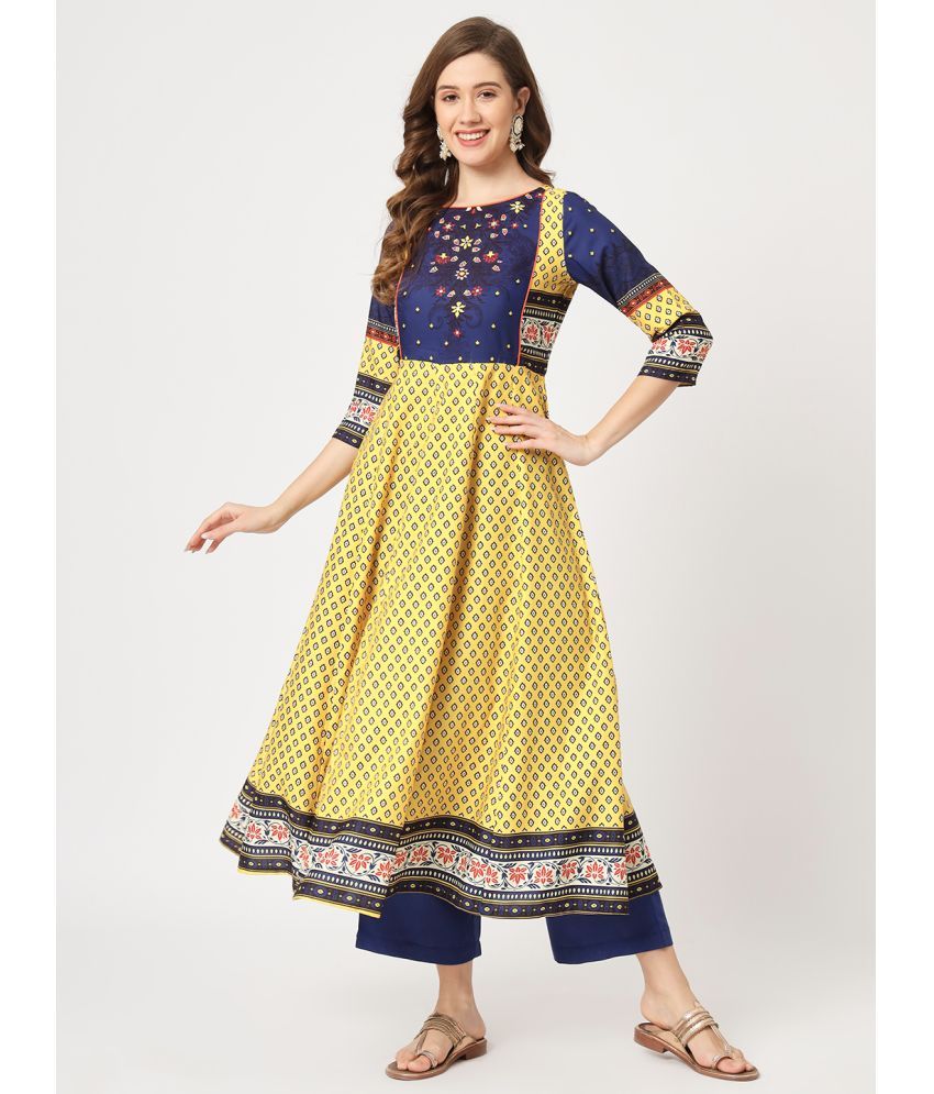     			Pannkh - Yellow Rayon Women's Anarkali Kurti ( Pack of 1 )