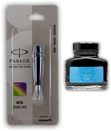 PARKER Beta spare Nib with Blue Ink Bottel Fountain Pen (Blue)