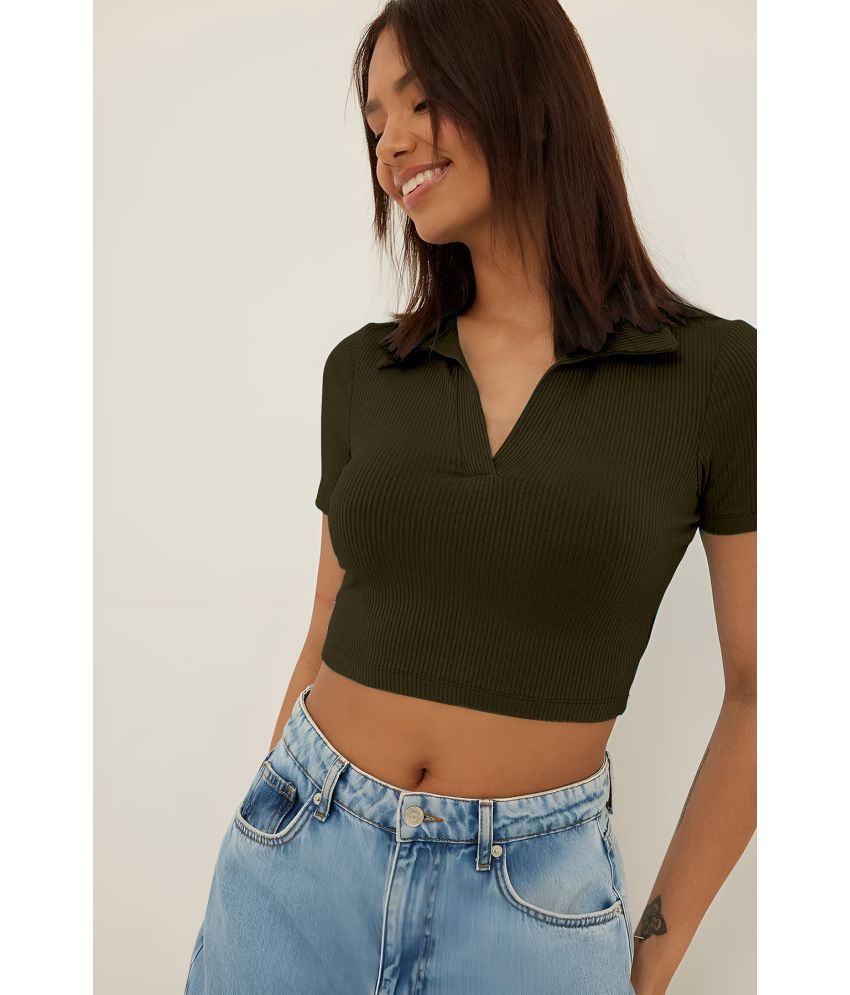     			AUSK - Olive Cotton Blend Women's Crop Top ( Pack of 1 )