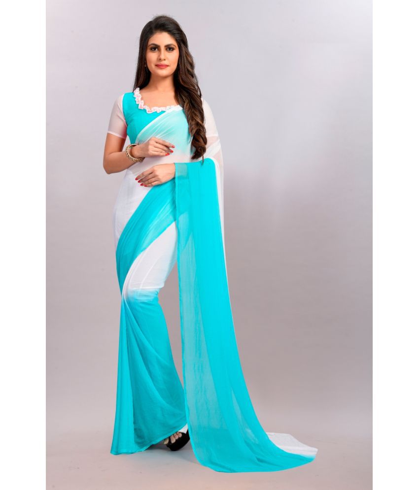     			Aika - Turquoise Chiffon Saree With Blouse Piece ( Pack of 1 )