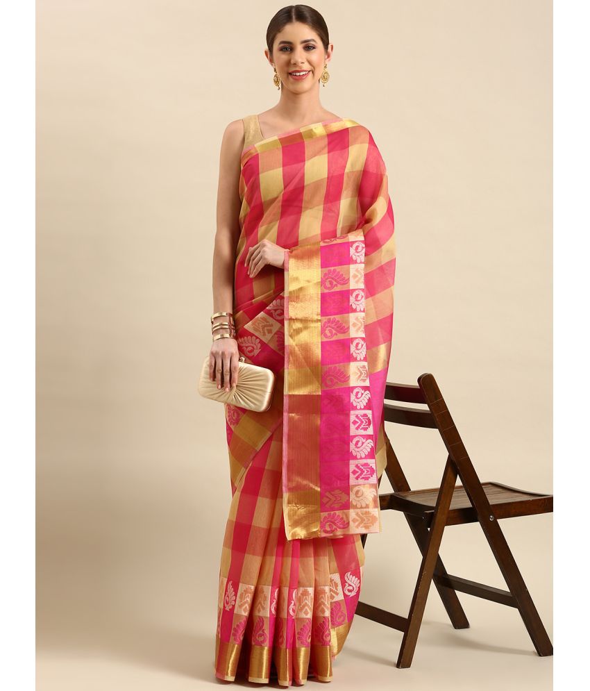     			SHANVIKA - Pink Chanderi Saree With Blouse Piece ( Pack of 1 )