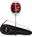 Li-Ning Turbo X III Carbon Fibre Strung Badminton Racket with Free Racket Cover for Seniors (Black/Gold, 87 Grams)