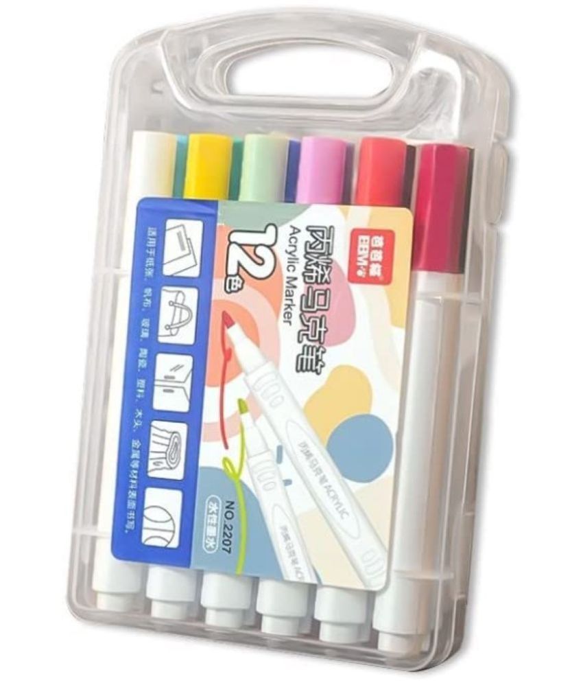     			THR3E STROKES Acrylic Paint Marker Pens Water-Based Medium Point Permanent for Rocks Painting, Ceramic, Glass, Wood, Fabric, Canvas, Mugs, DIY Craft Making Supplies - Set of 12 Colours, Multicolor