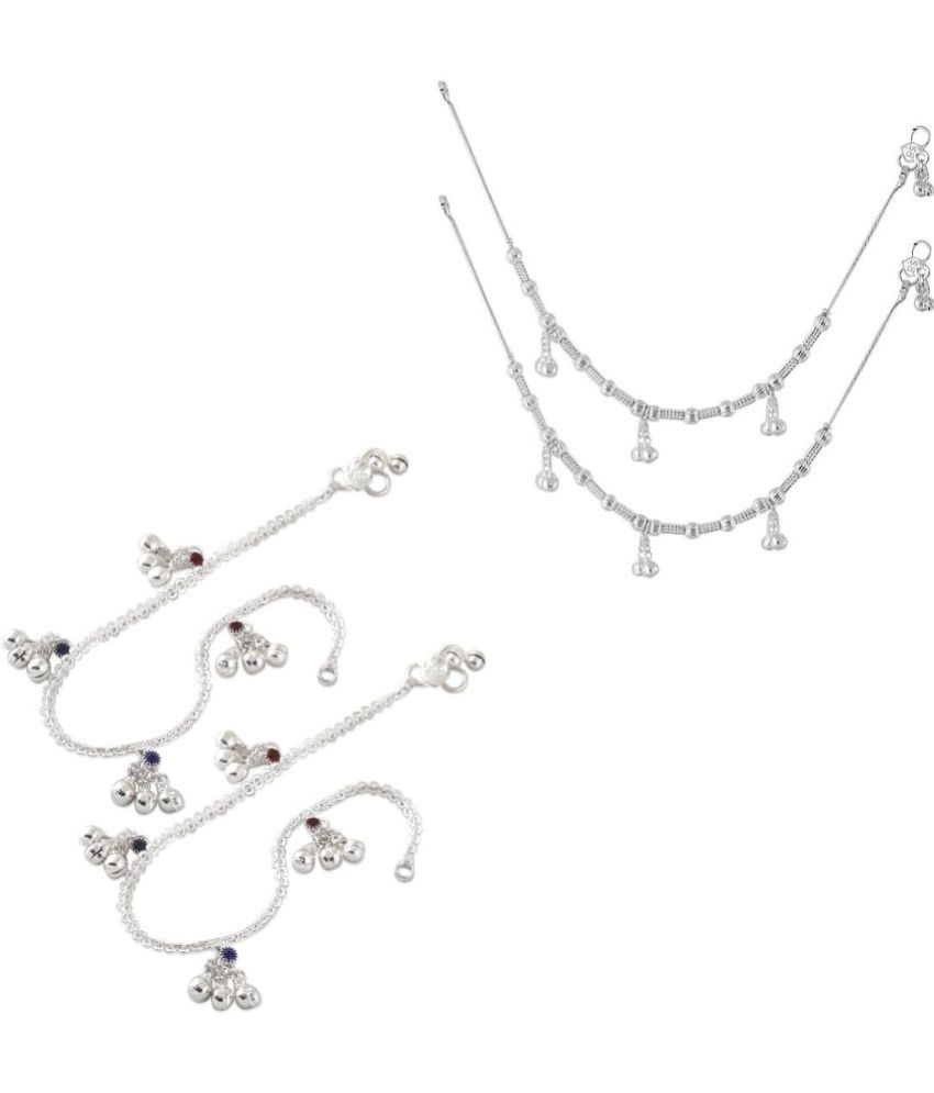     			HEER COLLECTION - Silver Anklets ( Pack of 2 )