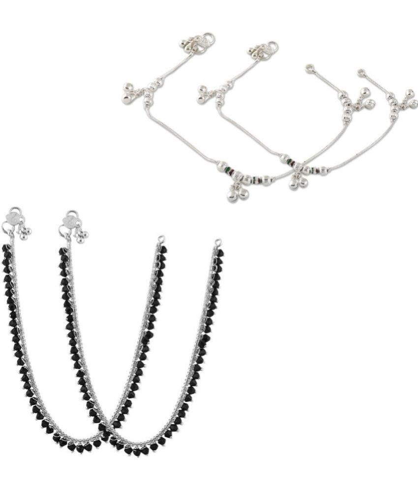     			HEER COLLECTION - Silver Anklets ( Pack of 2 )