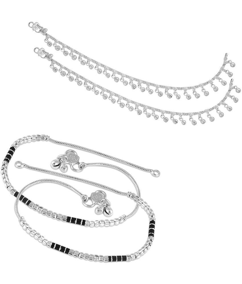     			HEER COLLECTION - Silver Anklets ( Pack of 2 )