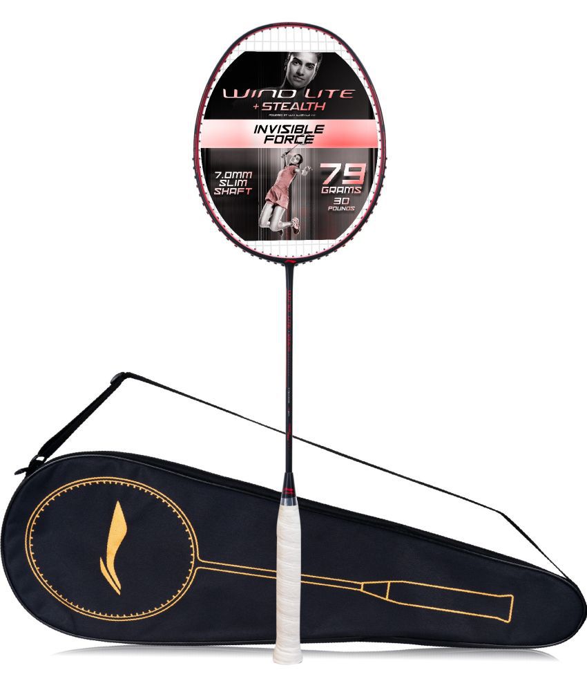     			Li-Ning Wind Lite Stealth Carbon Fibre Strung(Black/Red) Racket With Free Full Cover