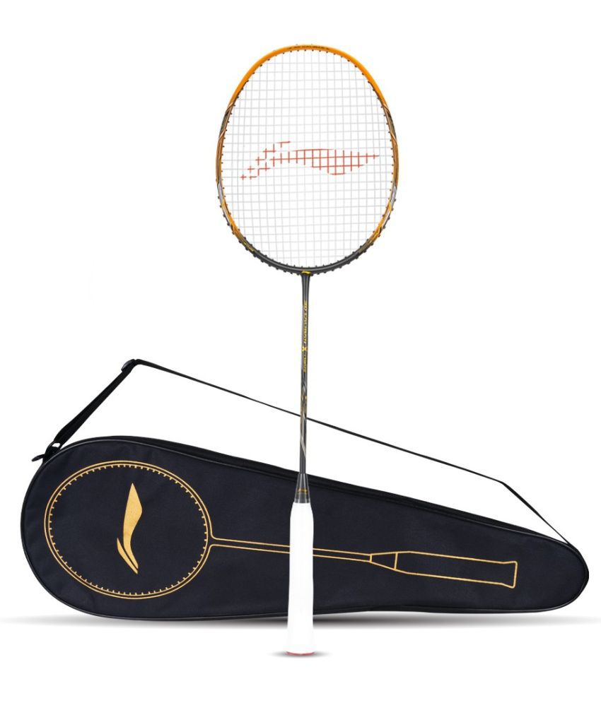     			Li-Ning 3D Calibar X Drive Carbon Graphite Strung Badminton Racquet, 82 Grams, 30 Lbs String Tension and Free Full cover(Dark Grey/Gold)