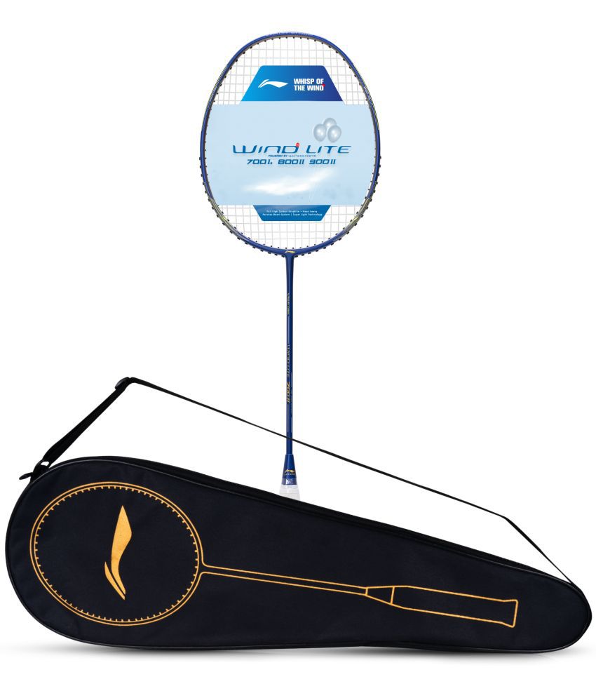     			Li-Ning Wind Lite 700 II Carbon Graphite Badminton Strung Racket with Full Racket Cover (Navy/Brass)