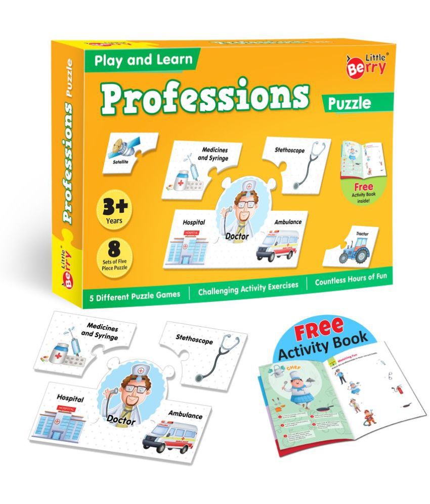    			Little Berry Set of Professions Play & Learn Jigsaw Puzzle (40 Pieces), Brain  Activity Book | 5 Different Puzzle Games | Learning & Educational Toy for Boys and Girls Above 3 Years