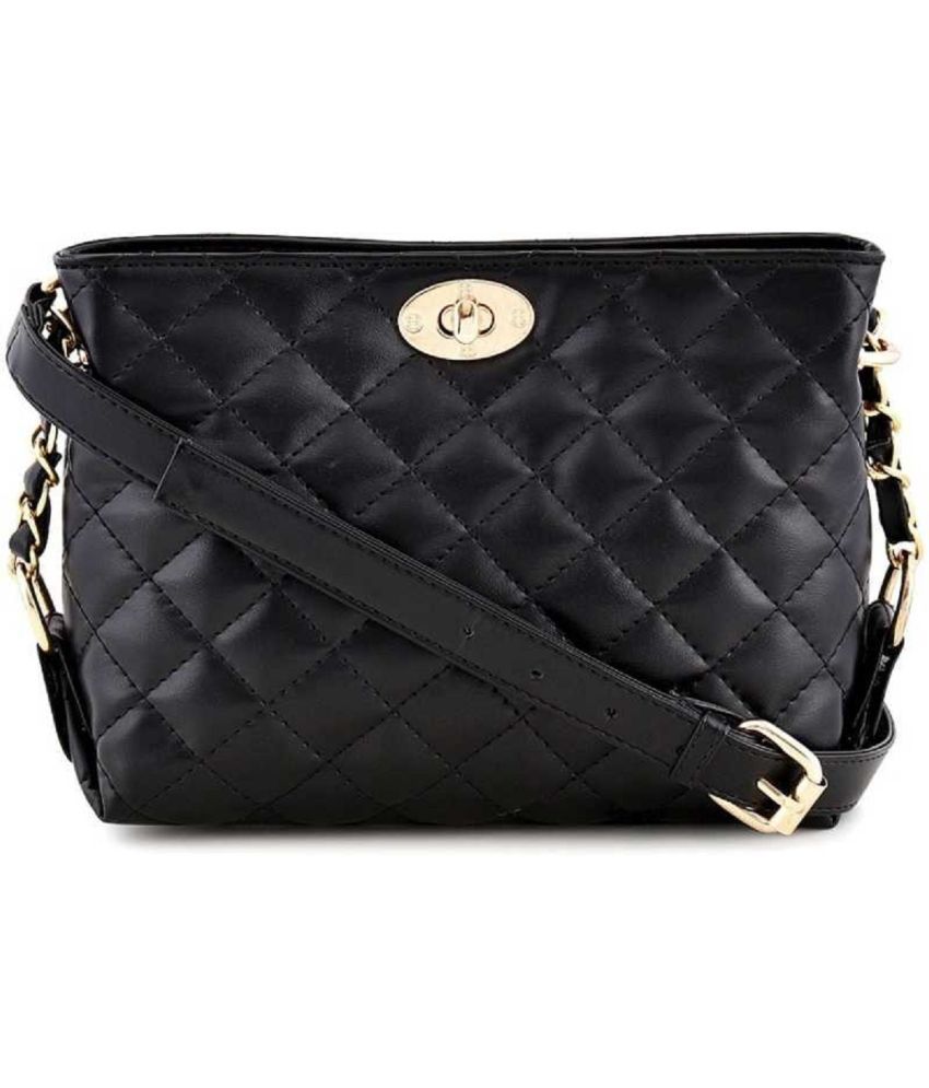     			Lychee Bags - Black PU Sling Bag