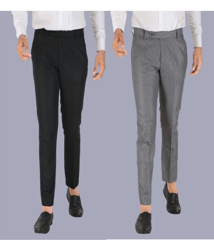    			CLARE&CLARA Multicolor Slim Formal Trouser ( Pack of 2 )