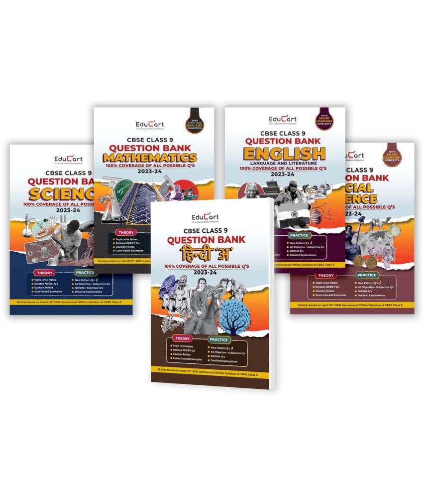     			Educart CBSE Class 9 Question Bank SCIENCE, MATHS, SOCIAL SCIENCE, ENGLISH & HINDI A For 2023-2024 (Combo of 5 Books)