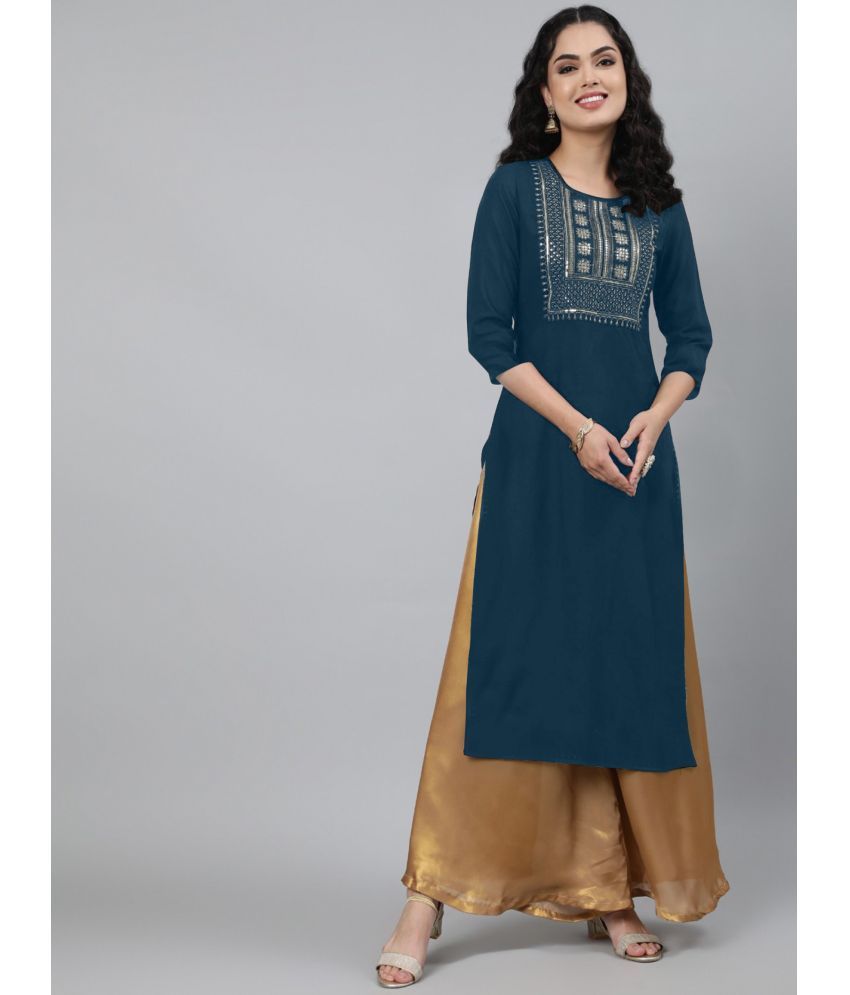     			Femvy - Blue Rayon Women's Straight Kurti ( Pack of 1 )