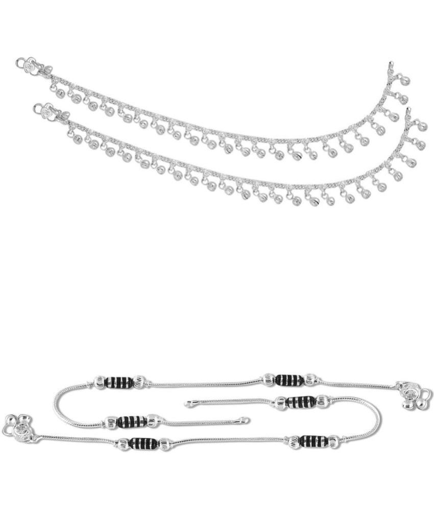     			HEER COLLECTION - Silver Anklets ( Pack of 2 )