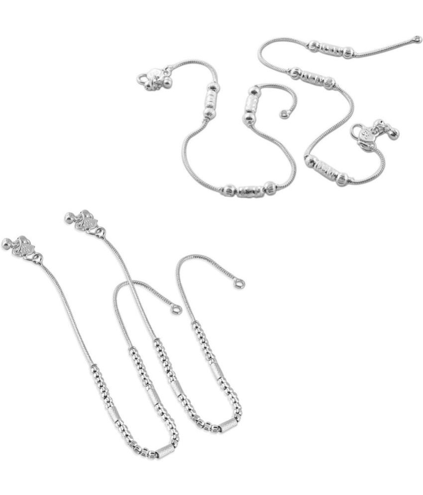     			HEER COLLECTION - Silver Anklets ( Pack of 2 )