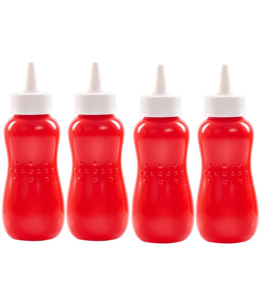     			HOMETALES Plastic Squeeze Bottle for Ketchup Honey Sauce Dispenser Bottle 400ml each, Red, (4U)