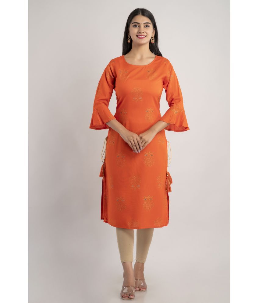     			MAUKA - Orange Rayon Women's Straight Kurti ( Pack of 1 )