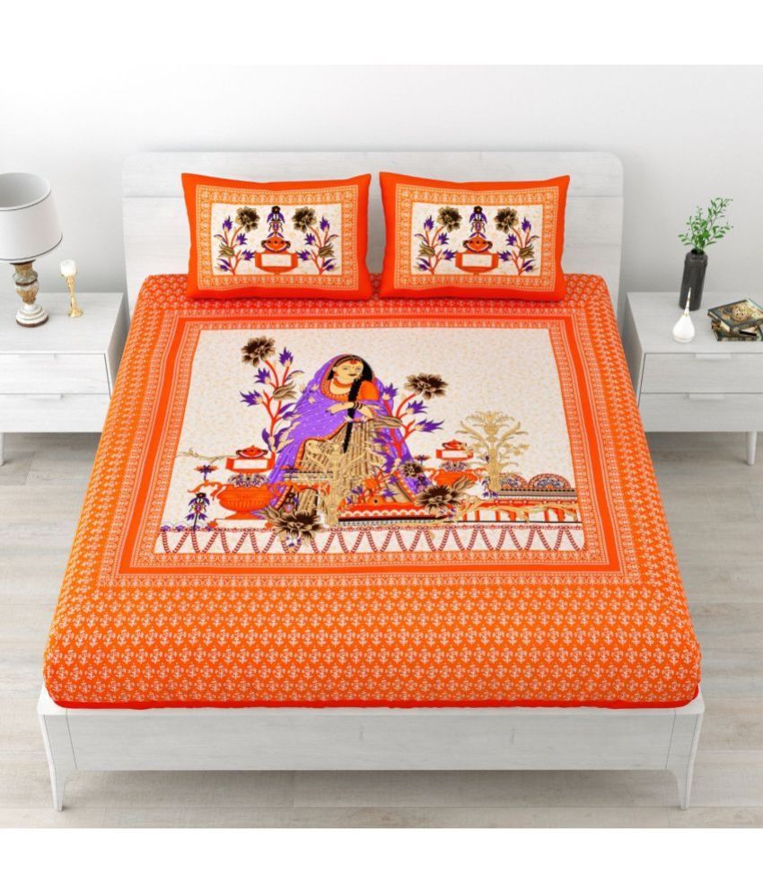     			Uniqchoice Cotton People Double Bedsheet with 2 Pillow Covers - Orange