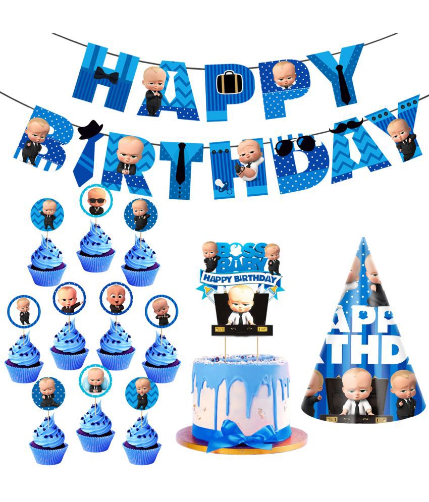     			Zyozi Baby Boss Party Supplies, Boss Baby Birthday for Boys with Happy Birthday Banner Cake Topper Birthday Cap Cup Cake Topper Birthday Decoration Kit Happy Birthday Decoration Item (Pack of 13)