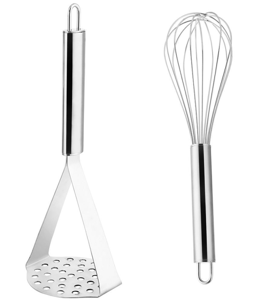     			HOMETALES Premium Stainless Steel Kitchen Tool Combo-Set of 2, ( 1U Oval masher (Pipe Handle), 1U Whisker Combo )