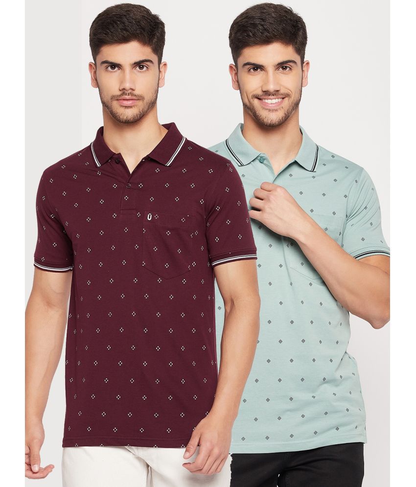     			UNIBERRY - Maroon Cotton Blend Regular Fit Men's Polo T Shirt ( Pack of 2 )