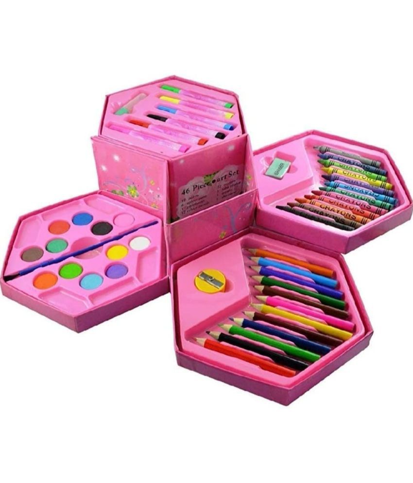     			2385B BUY SMART-PINK 46 Pieces Art Set Color Kit with Color Pencil, Crayons, Water Color, Sketch Pens (Color and Design May Change)