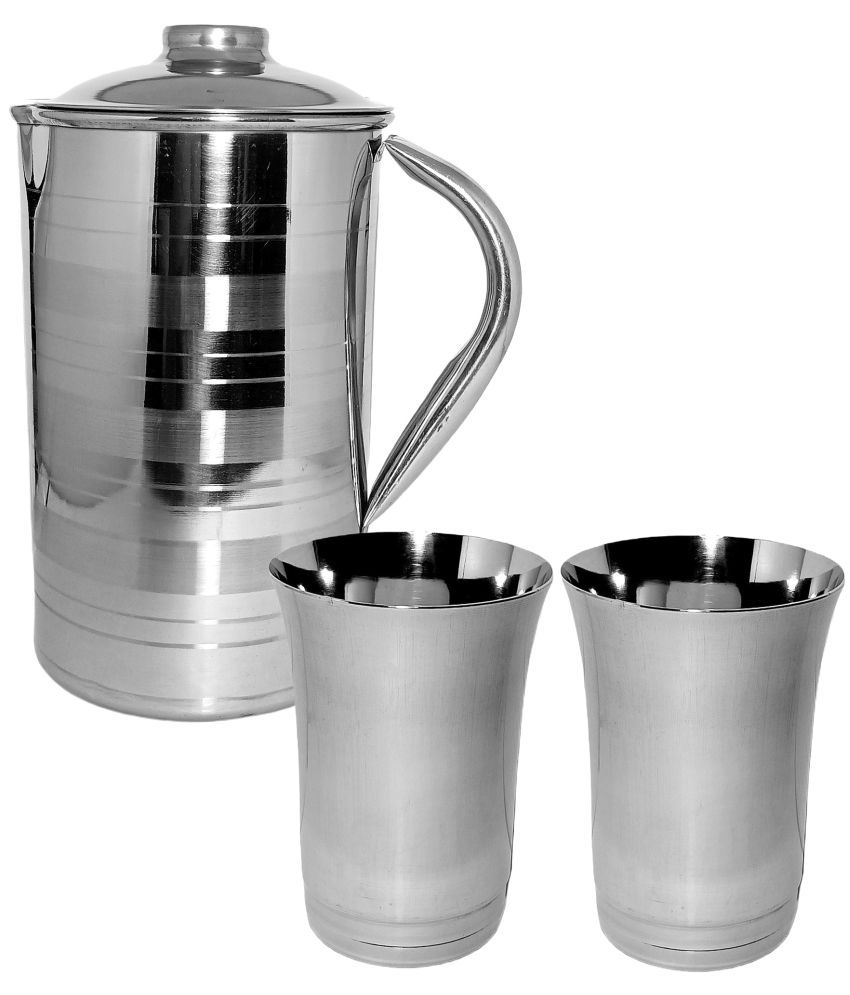     			A & H ENTERPRISES Water Jug with Lid Stainless Steel Jug and Glass Combo 1800 mL