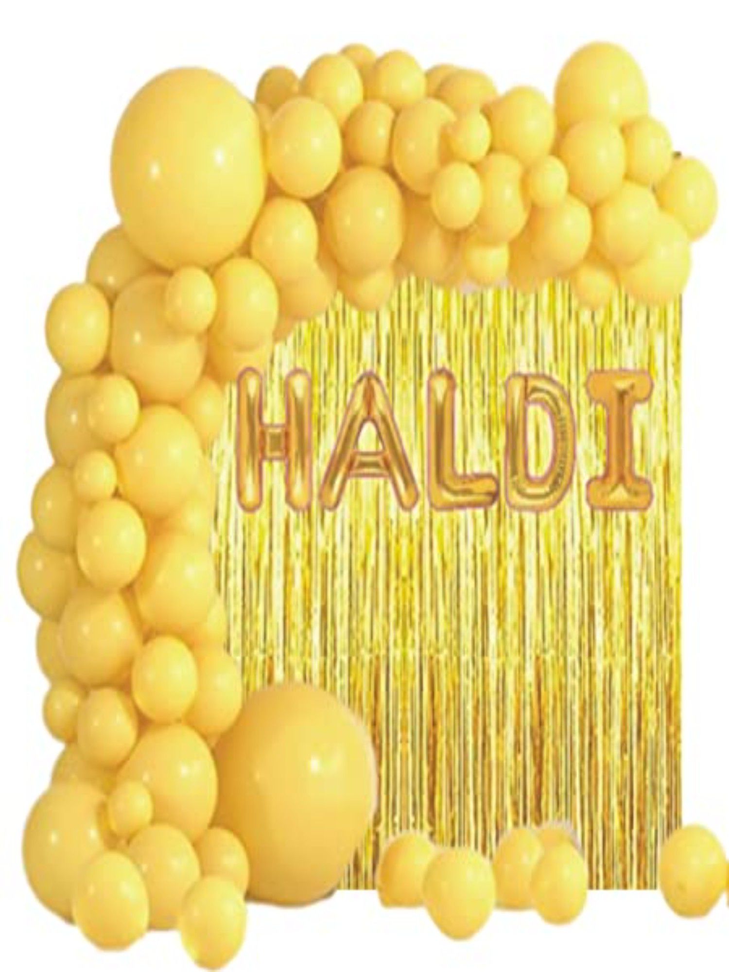     			Devdrishti Products Haldi Ceremony Decoration Pack of 43 pcs Kit comes with 40 yellow balloons 1 haldi foil balloon and 2 pcs golden curtains for Haldi Function Decoration at Home or Hall