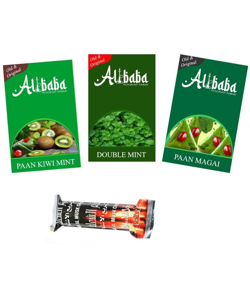     			Alibaba Hookah Flavors Paan Kiwi Mint, Double Mint, Paan Magai With Coal (Pack of 4)